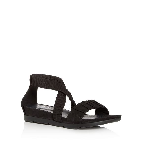Eileen Fisher Dylan Black Nubuck Demi Wedge Leather Sandal‎ 9 - Picture 1 of 8